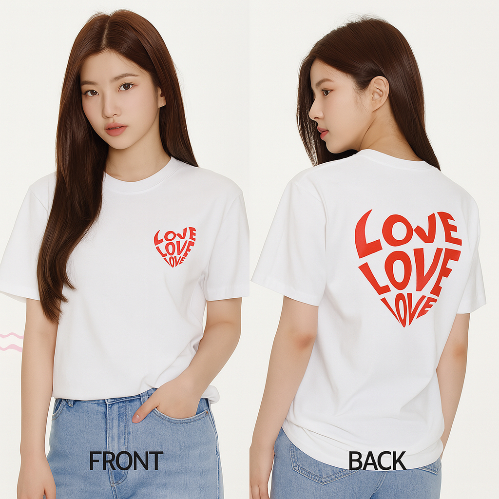 Cotton TH เสื้อยืด สกรีน ลาย LOVE OVERSIZE T-shirt กับ OVERSIZE Crop Top