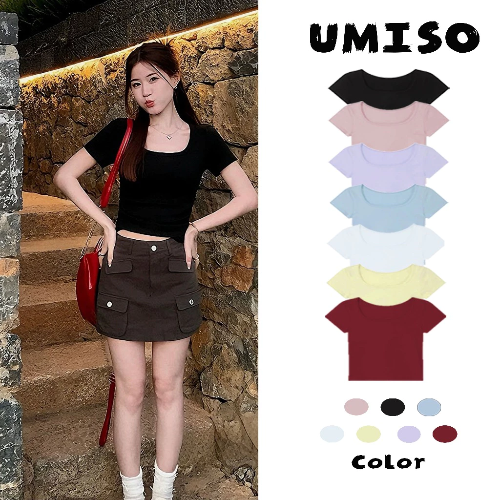 พร้อมส่ง เสื้อยืดสีทึบสไตล์เกาหลีทรงเข้ารูปและใช้งานได้หลากหลาย เสื้อยืดแขนสั้นผ้าไหมน้ำแข็งผู้หญิง