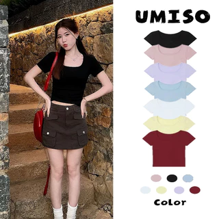 พร้อมส่ง เสื้อยืดสีทึบสไตล์เกาหลีทรงเข้ารูปและใช้งานได้หลากหลาย เสื้อยืดแขนสั้นผ้าไหมน้ำแข็งผู้หญิง