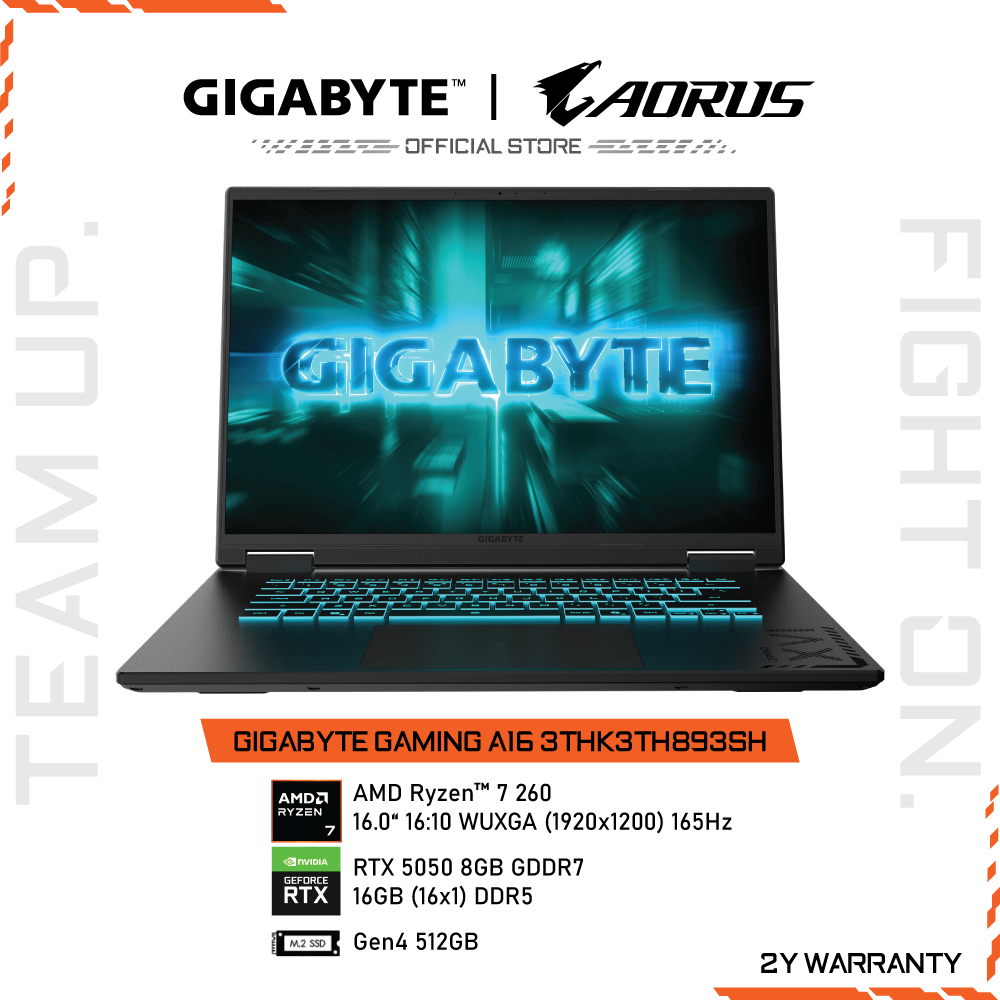 GIGABYTE GAMING A16 3THK3TH893SH Gaming Notebook 16" | AMD Ryzen 7 260 | RTX5050 | RAM 16GB | SSD 51