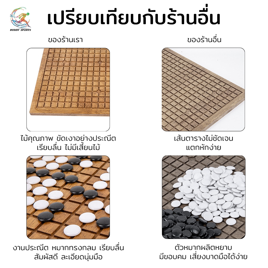 กระดานไม้หมากล้อมพร้อมหมาก ดำ-ขาว Premium เพิ่มไหวพริบ ฝึกสมาธิ ฝึกการวางแผน 09GO - รูปที่ 6