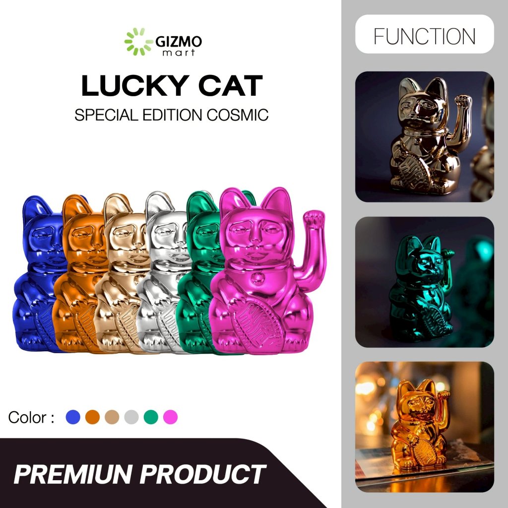LUCKY CAT Cosmic Shiny แมวกวักนำโชค เรียกทรัพย์ โชคลาภ มั่งคั่ง ขนาด 15 CM. สีเงิน สีชมพู สีเขียว สีทองแดง สีน้ำเงิน