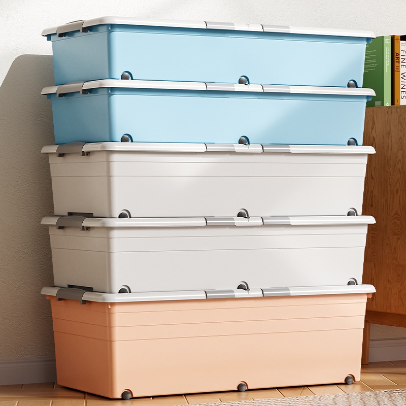 NeatBox ลังพลาสติกใส 【89 ถึง 200 ลิตร】พลาสติกแข็ง พร้อมล้อเลื่อน พร้อมฝาปิด พับเก็บได้ กนั่งได้