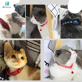 Pet Record ปลอกคอแมว ปลอกคอ ปลอกคอสุนัข ปลอกคอสัตว์เลี้ยง ลายอุ้งเท้าติดกระดิ่ง แบบปรับขนาดได้