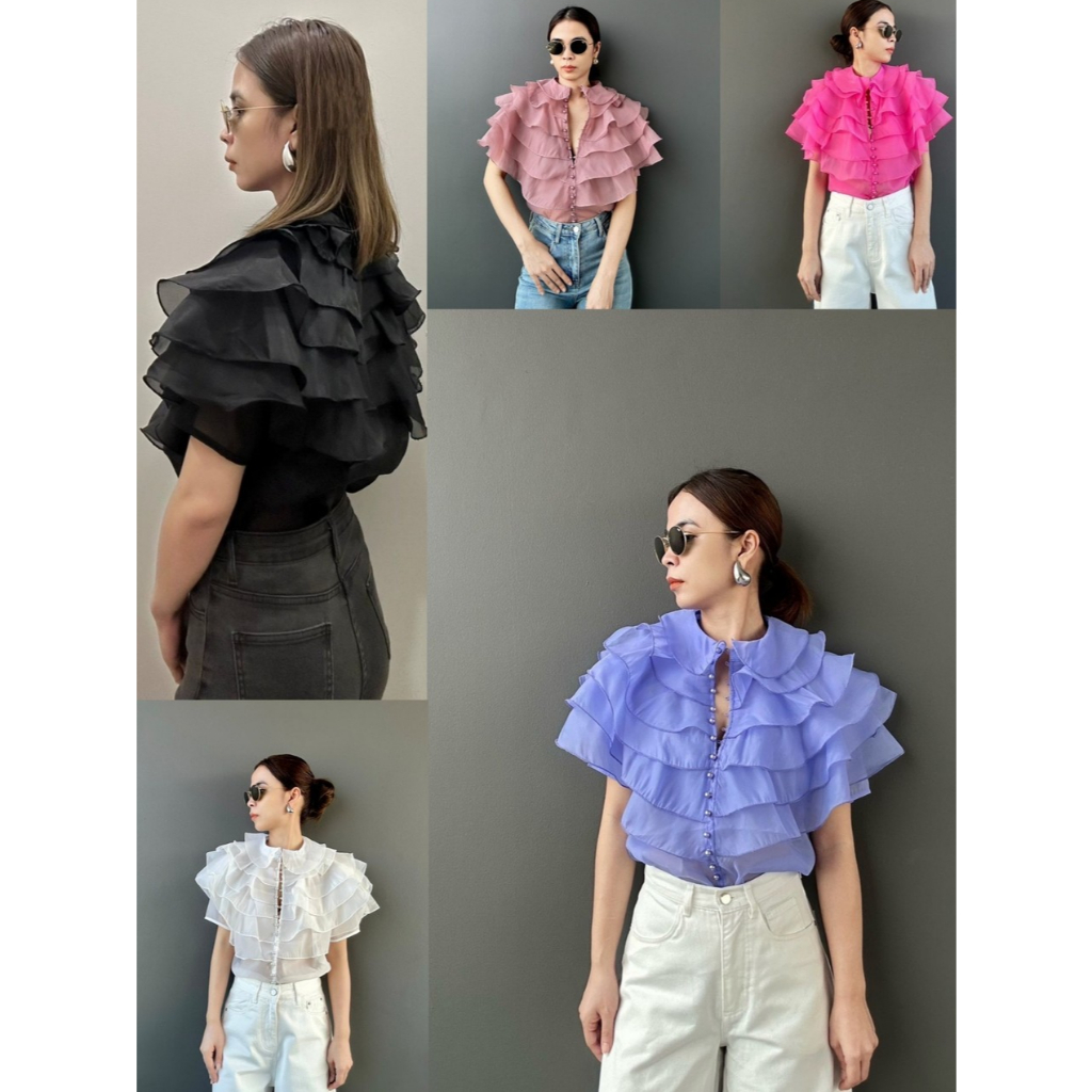 •NOW OR NEVER• NON 24324 เสื้อระบายชั้นๆ ผ้าแก้ว คือไฮโซ ดูดีมีชาติตระกูล ขายดีมากรุ่นนี้