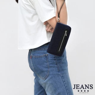 Louis Montini (Jeans) กระเป๋าสตางค์ผ้ายีนส์ ซิปรอบ ปะหนังแท้ด้านหน้า Women's wallet WL32