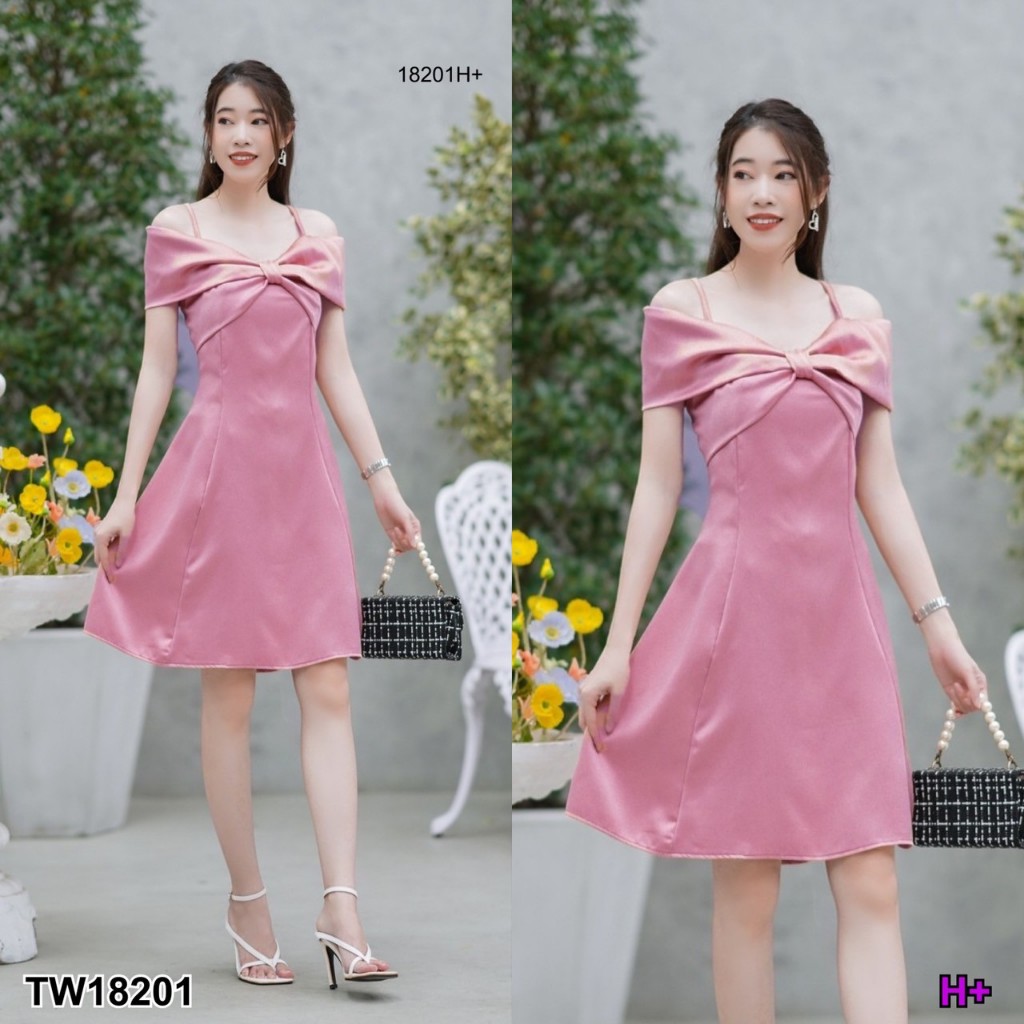 TwinsShopVip💗พร้อมส่ง TW18201 เดรสสายเดี่ยว อกโบว์ .. - รูปที่ 3