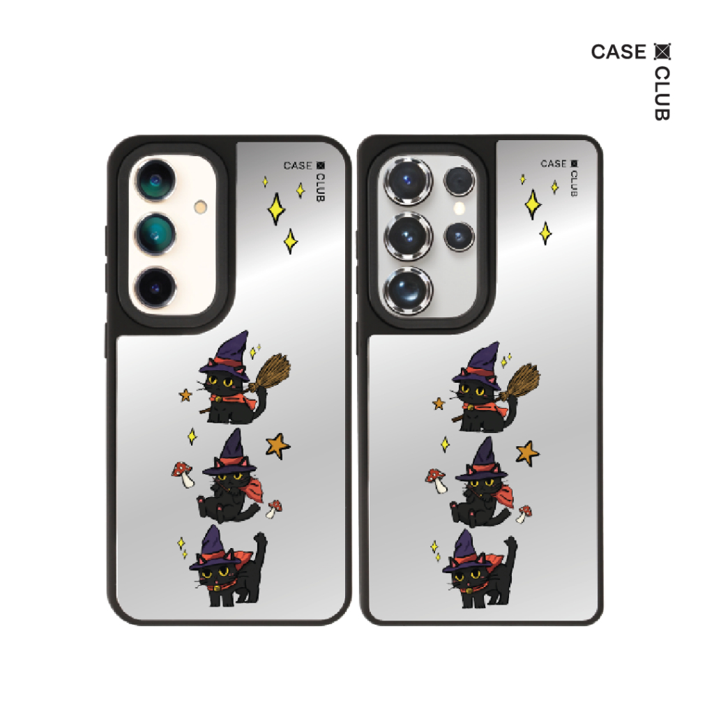 CaseClub เคส ซัมซุง เคส Samsung เคส กระจก ลาย Witch Cat สำหรับ Galaxy S25 Ultra / S25 / S24 Ultra / 