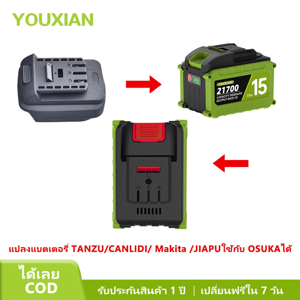 YOUXIAN ตัวแปลงแบตเตอรี่ ใช้เชื่อมต่อแบตเตอรี่ TANZU / CANLIDI / Makita / JIAPU กับเครื่องมือไฟฟ้า O