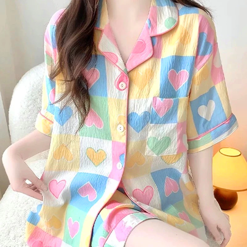 เซตชุดนอนแขน-ขาสั้น ผ้าไหมญี่ปุ่น คอปก ลายการ์ตูน M-XXL thumbnail 3
