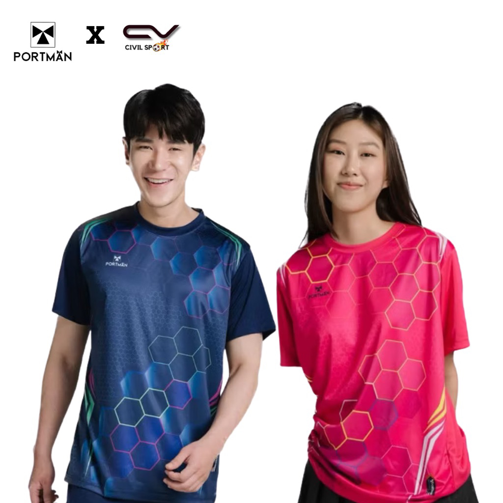 PIM-02 เสื้อกีฬาแขนสั้น เสื้อคอกลม ผ้าไมโครโพลีเอสเตอร์นุ่มลื่น ลวดลายทันสมัย