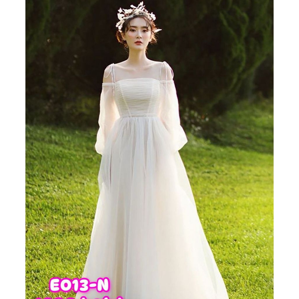 ชุดเจ้าสาว E013 ชุดแต่งงาน ชุดพรีเวดดิ้ง งานหมั้น ชุดสวย งานเนียบ ผ้าดี minimal พร้อมส่ง