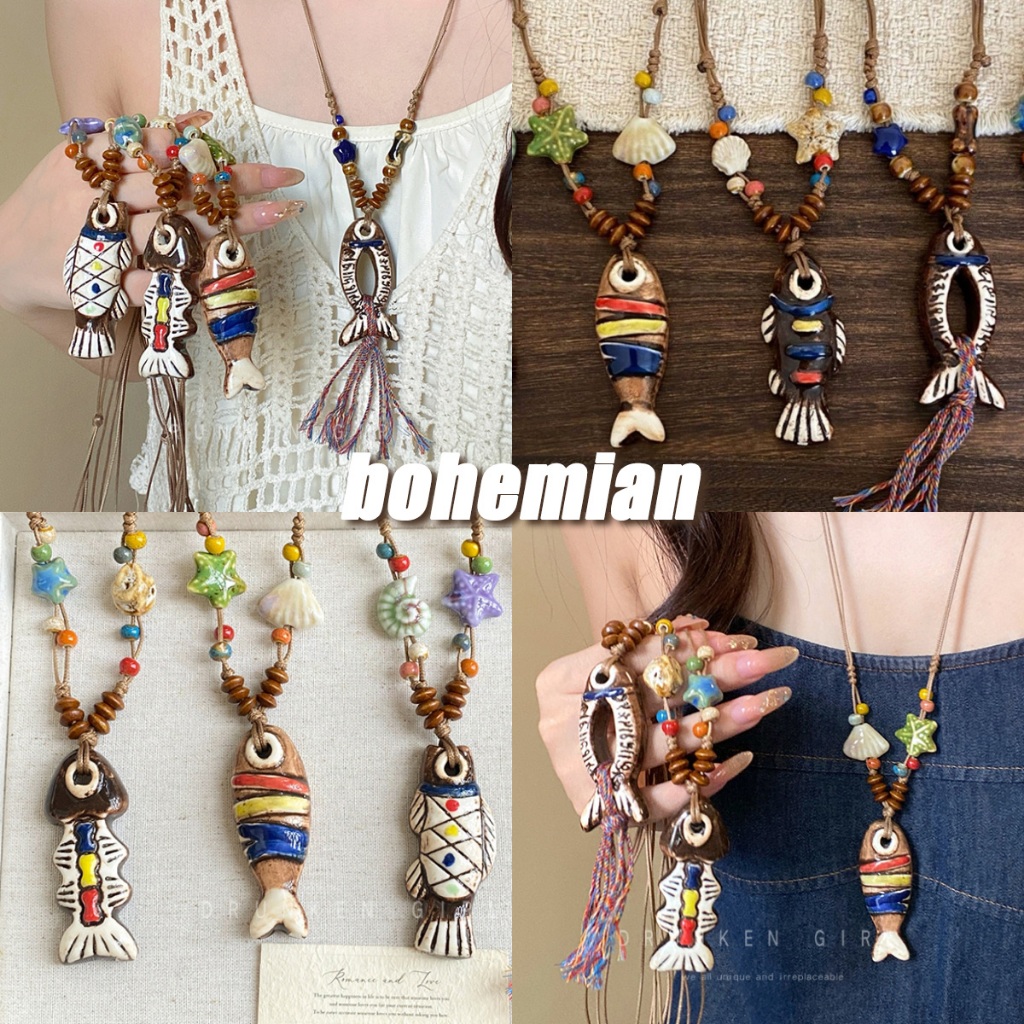 RibbonIsland🖼️เครื่องประดับแฟชั่น สร้อยคอพร้อมจี้ y2k พู่ เรโทร สไตล์โบฮีเมียน เข้ากับทุกการแต่งกาย หลากสี พร้อมส่งในไทย