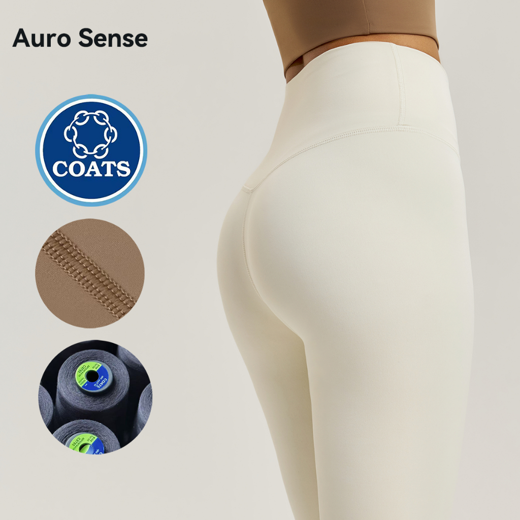 Auro Sense กางเกงยกะ กางเกงเอวสูงแบบแคบสำหรับกีฬาผู้หญิง สวมใส่สบาย ยืดหยุ่นดี และมีกระเป๋าซ่อนอยู่ที่หลัง ใช้ด้าย COATS