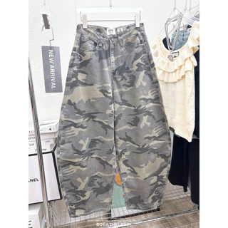 📍พร้อมส่งSLXL📍Smoke camo barrel jeans • ยีนส์ทรงชิคๆ มาในผ้ายีนส์ลายทหาร เท่มาก❕เย็บแบบขยายด้านข้างพองๆทรงถัง