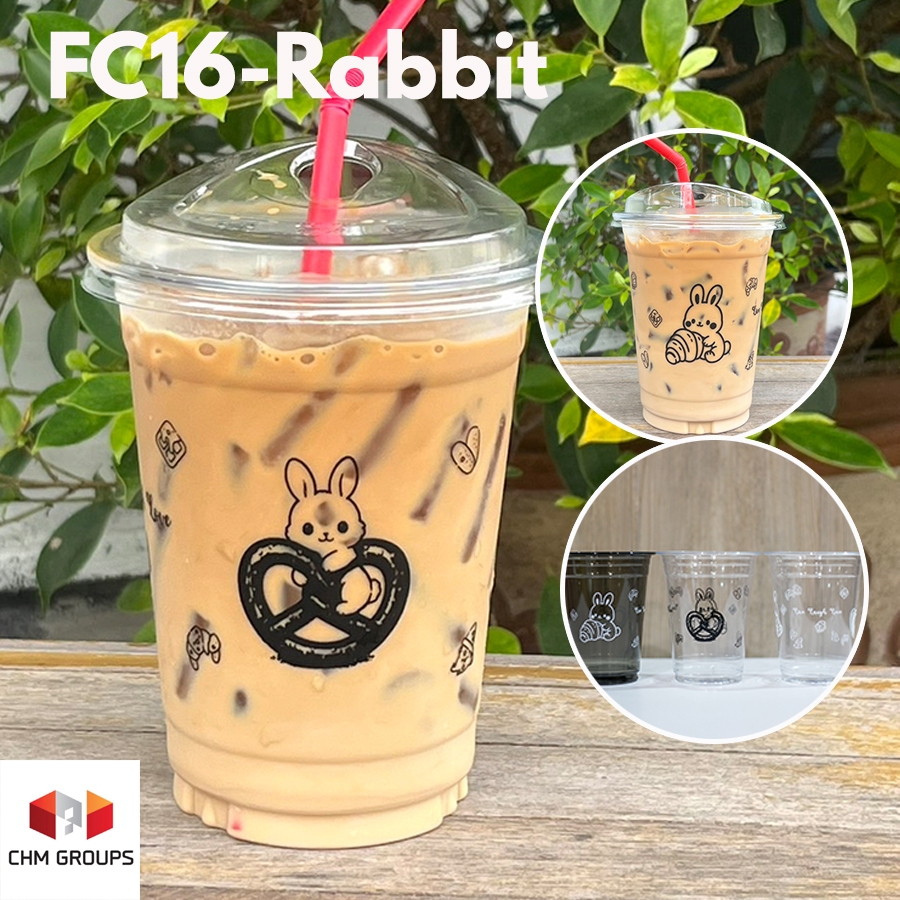 CHM-Rabbit-FC : แก้ว PET ขนาด 16oz รุ่น FC สกรีน ลายกระต่ายน่ารัก มีสีให้เลือก บรรจุ 100 ใบ (เฉพาะแก้วไม่รวมฝา)