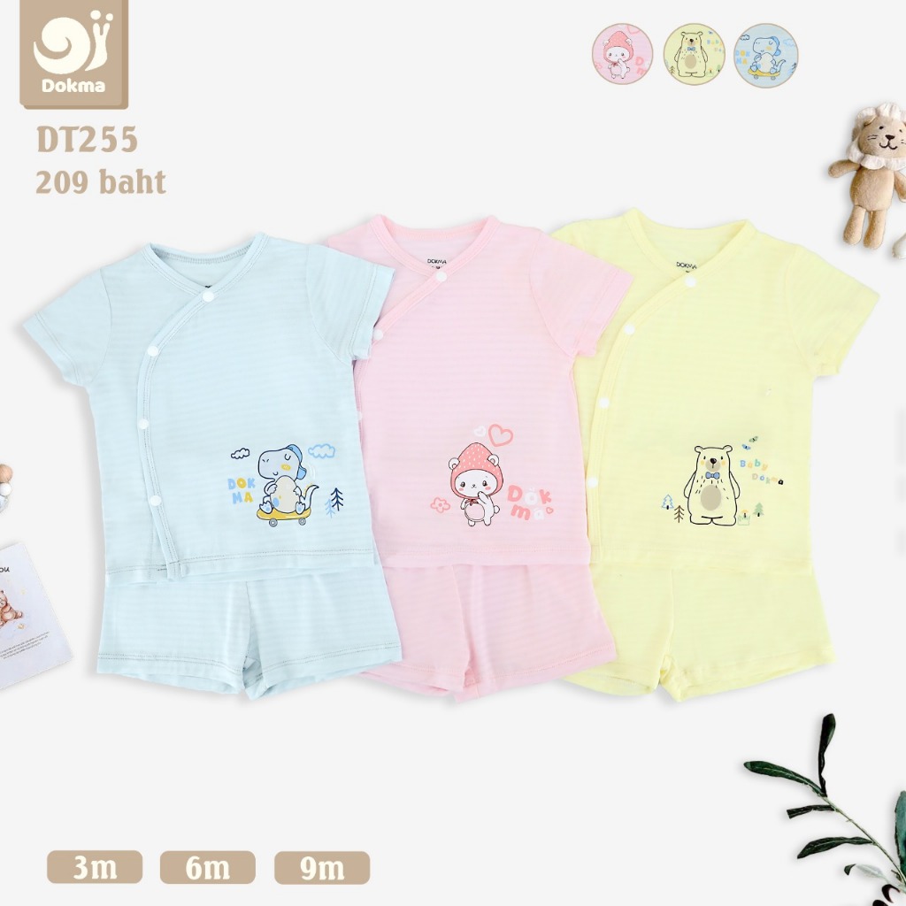 Dokma (4.5-8.8kg) DT255 ชุดแขนสั้นเด็ก กระดุมป้าย ผ้าเรยอน Baby Clothes (1-3M, 3-6M,6-9M)