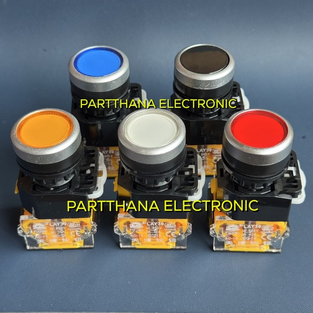LAY39 กดติด-กดดับ หัวเรียบ ไม่มีไฟ 1N0 1NCแดง เหลือง ขาว น้ำเงิน ดำ พร้อมส่งในไทย🚛🚛