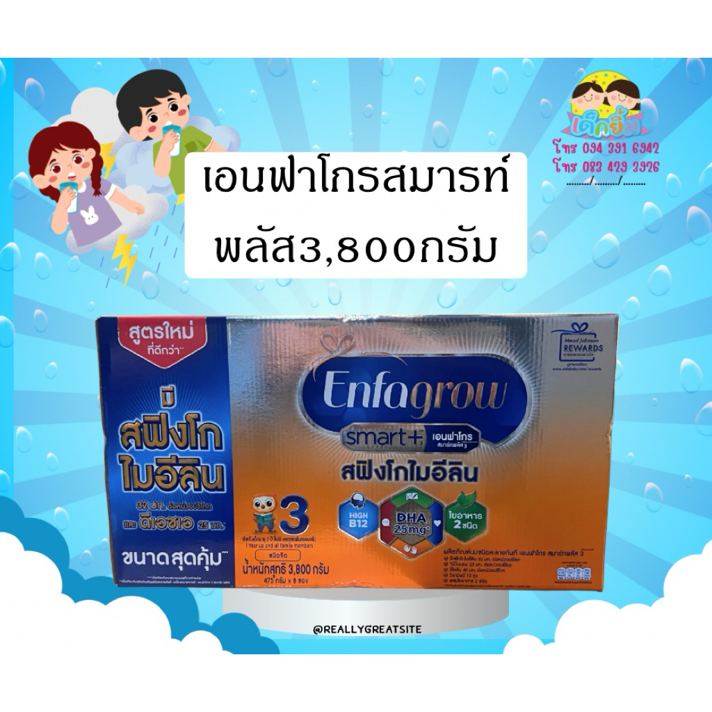 เอนฟาสมารท์3800 Enfagrow  เอนฟา โกร สมาร์ทพลัส นมผง  รสจืด สูตร 3 สำหรับเด็กกรัม