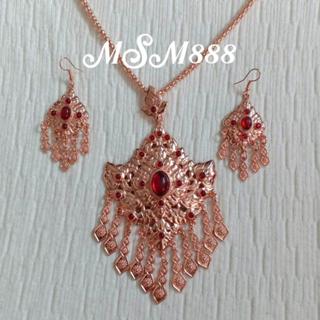 สร้อยคอชุดไทยพร้อมต่างหู  สีนาคประดับเพชร เครื่องประดับชุดไท…