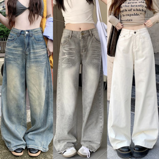 กางเกงยีนส์ผู้หญิงทรงกระบอก กางเกงเอวสูง สไตล์วินเทจ ยืดได้ด…