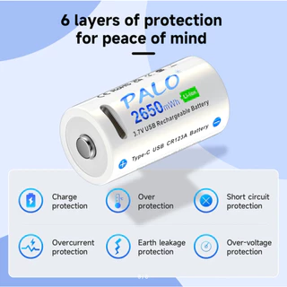 PALO 16340/16350 แบตเตอรี่ CR123A แบตเตอรี่ Li-Ion USB Type-C ชาร์จแบบชาร์จไฟได้แบตเตอรี่