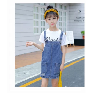 เอี๊ยมกระโปรงยีนส์เด็ก เอี้ยมกระโปรงยีนส์ แต่งขาด ทรงน่ารัก แฟชั่นน่าร้อน #41411