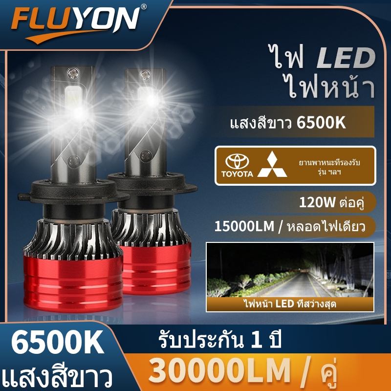 FLUYON N99 ไฟ led รถยนต์ H4 H1 H7 H8/H11 9005 9006 9012 1คู่ แสงสีขาว 6500K 30000LM 120W หลอดไฟหน้ารถยนต์