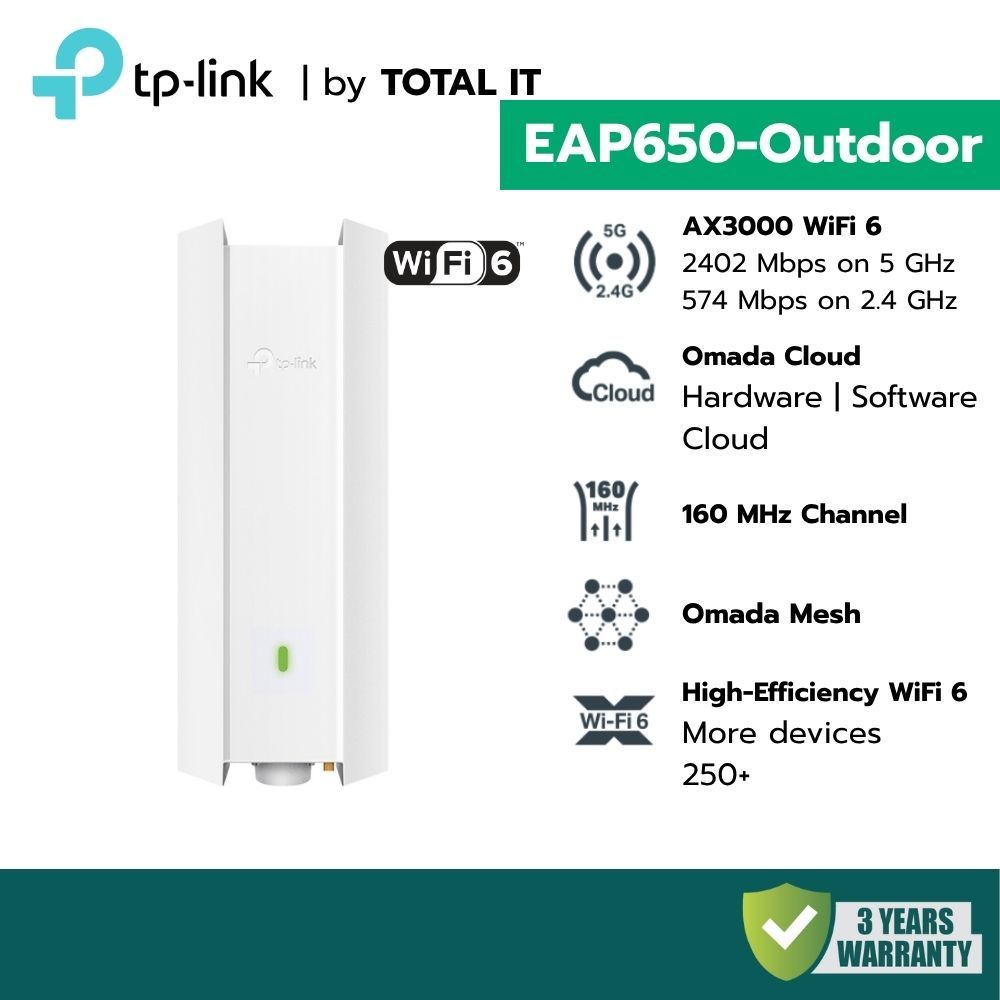 (พร้อมส่ง) TP-Link EAP650-Outdoor Omada AX3000 WiFi 6 AP กันน้ำ สัญญาณไกล PoE กลางแจ้ง โรงแรม สวน