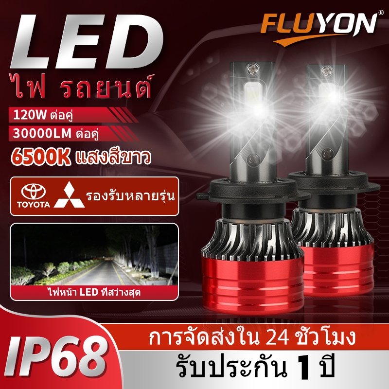 พร้อมส่ง🚀FLUYON หลอดไฟหน้ารถยนต์ 1คู่ 120W 30000LM ไฟหน้ารถ H1 H4 H7 H8 H11 9005 9006 9012