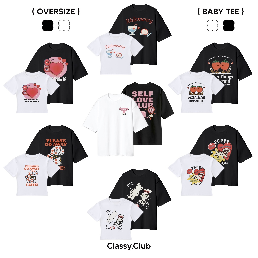 Classy.club - เสื้อยืด Oversized & Baby-tee ลายน่ารักๆสุดคิ้ว ผ้าคอตตอนเกรดพรีเมี่ยม