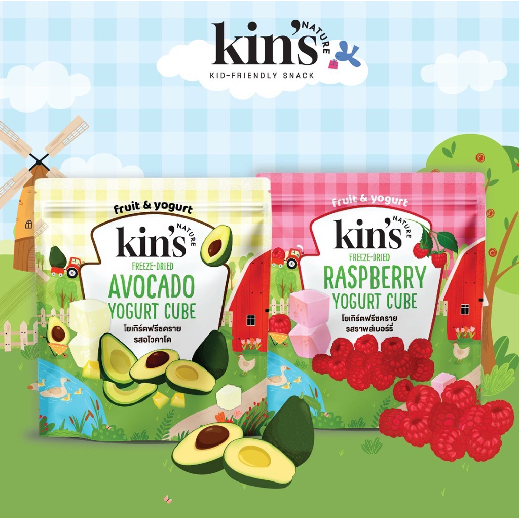 แพค 2 รสสุดฟิน Kin’s Nature Yogurt Cube โยเกิร์ตกรอบ ขนมสำหรับเด็ก (อโวคาโด+ราสพ์เบอร์รี่)