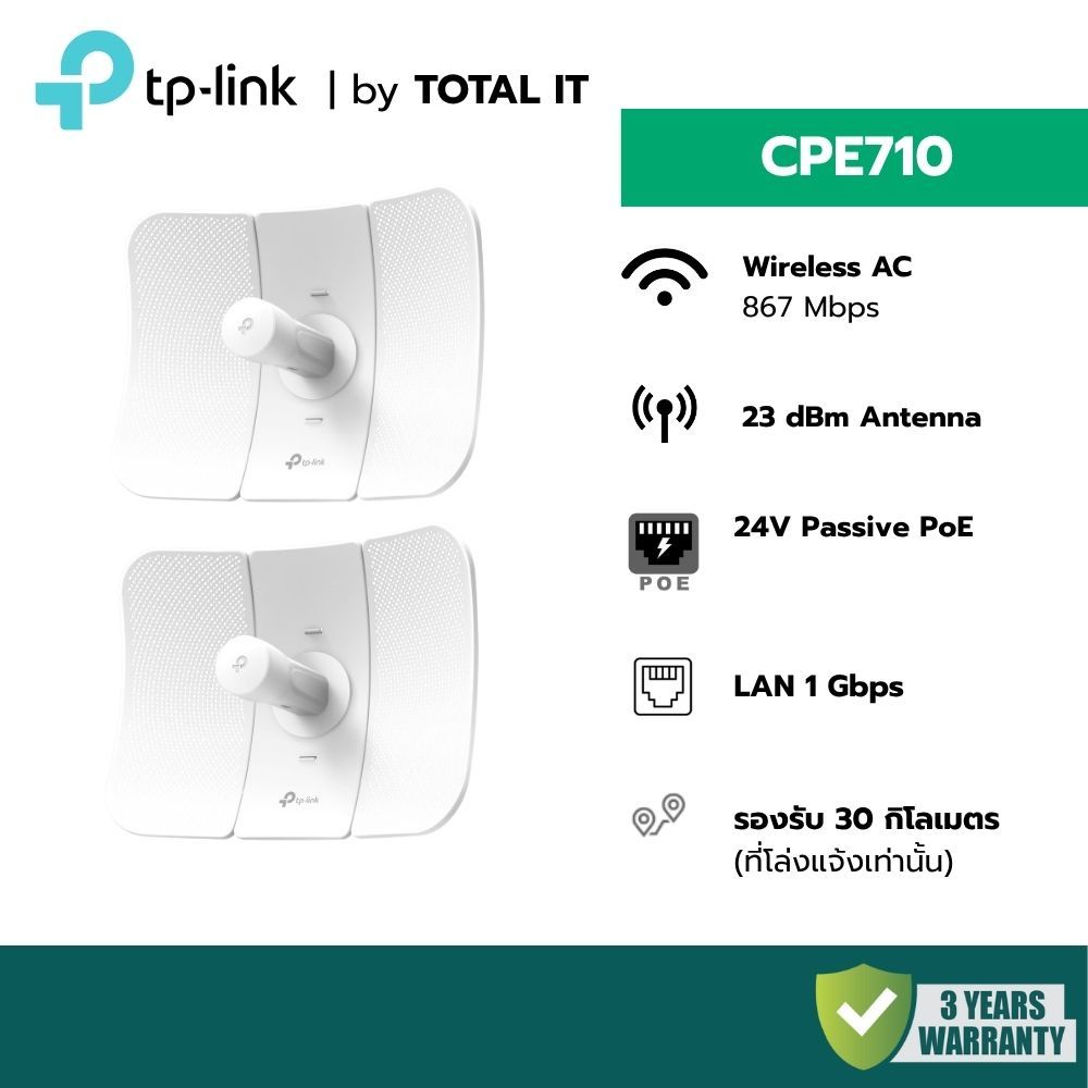 (พร้อมส่ง) TP-Link CPE710 Wireless AC 5GHz CPE Outdoor ส่งสัญญาณ WiFi แบบ Point to Point ไกล 30km