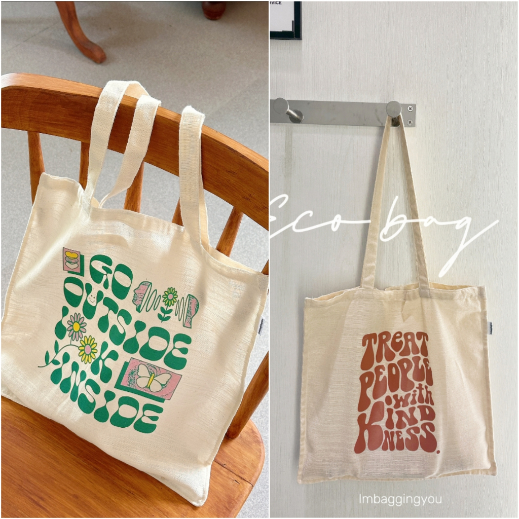 กระเป๋าผ้า ♡ Ecobag มี 2 ลาย [Treat people & Go outside] ขนาด: 15.5×14.5 (inc)