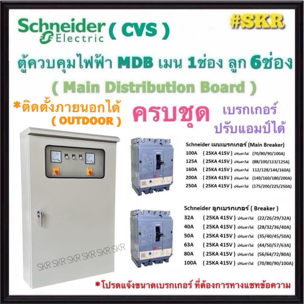 Schneider CVS ตู้ MDB กันฝน ติดตั้งภายนอกได้ 6 ช่อง เมนเบรกเกอร์ 3P 125A 160A 160A 200A 250A ตู้คอนโ