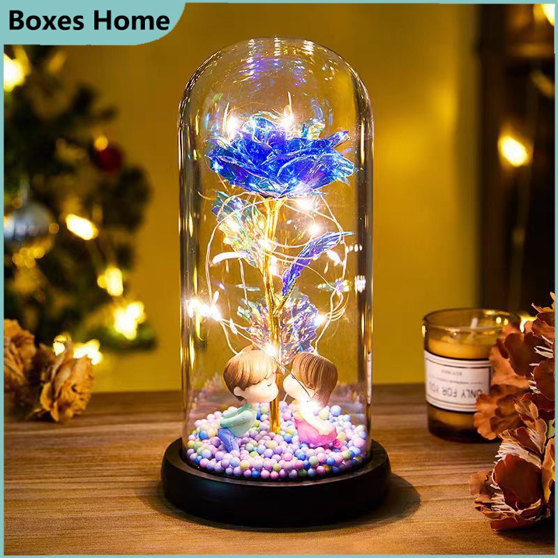 Gift Birthday Gift โคมไฟแก้วดอกไม้นิรันดร์ใบกุหลาบทองคําของขวัญที่สวยงามสําหรับของขวัญวันเกิดวันเด