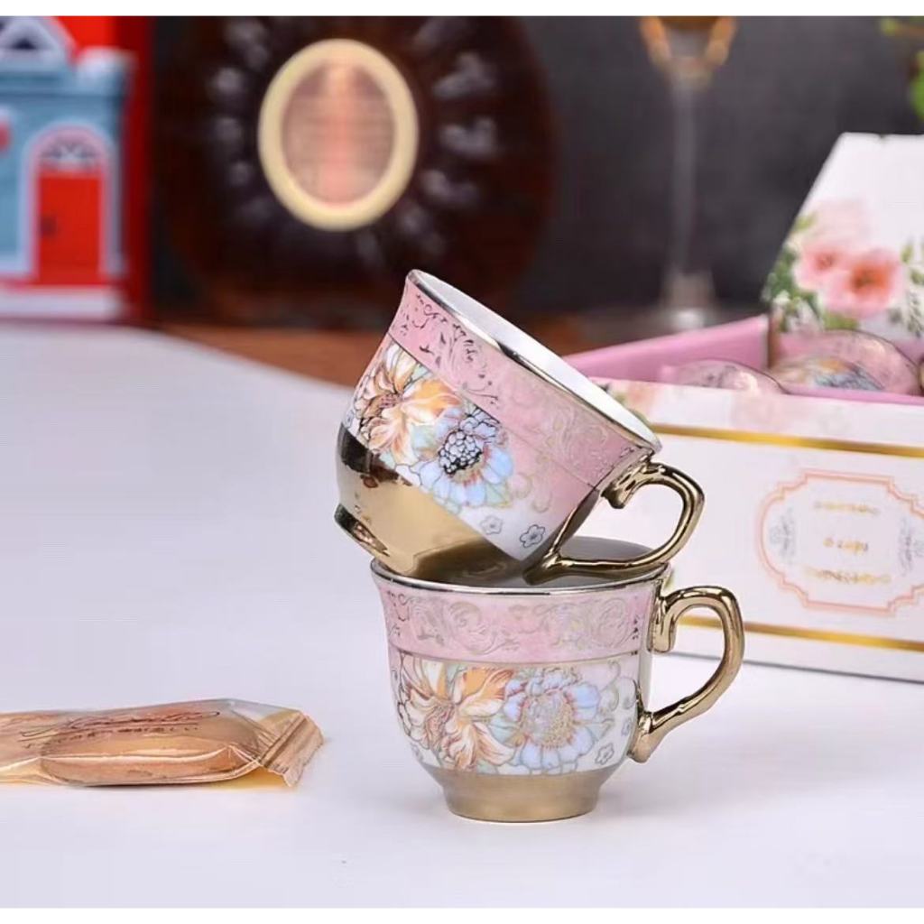 ชุดูแก้วนำ้ชาเซรามิคแก้ว4ใบกา1ใบสูง6ซมกว้าง6.5ซมjinsesibh กล่องชมพู คละสี คละลาย - รูปที่ 2