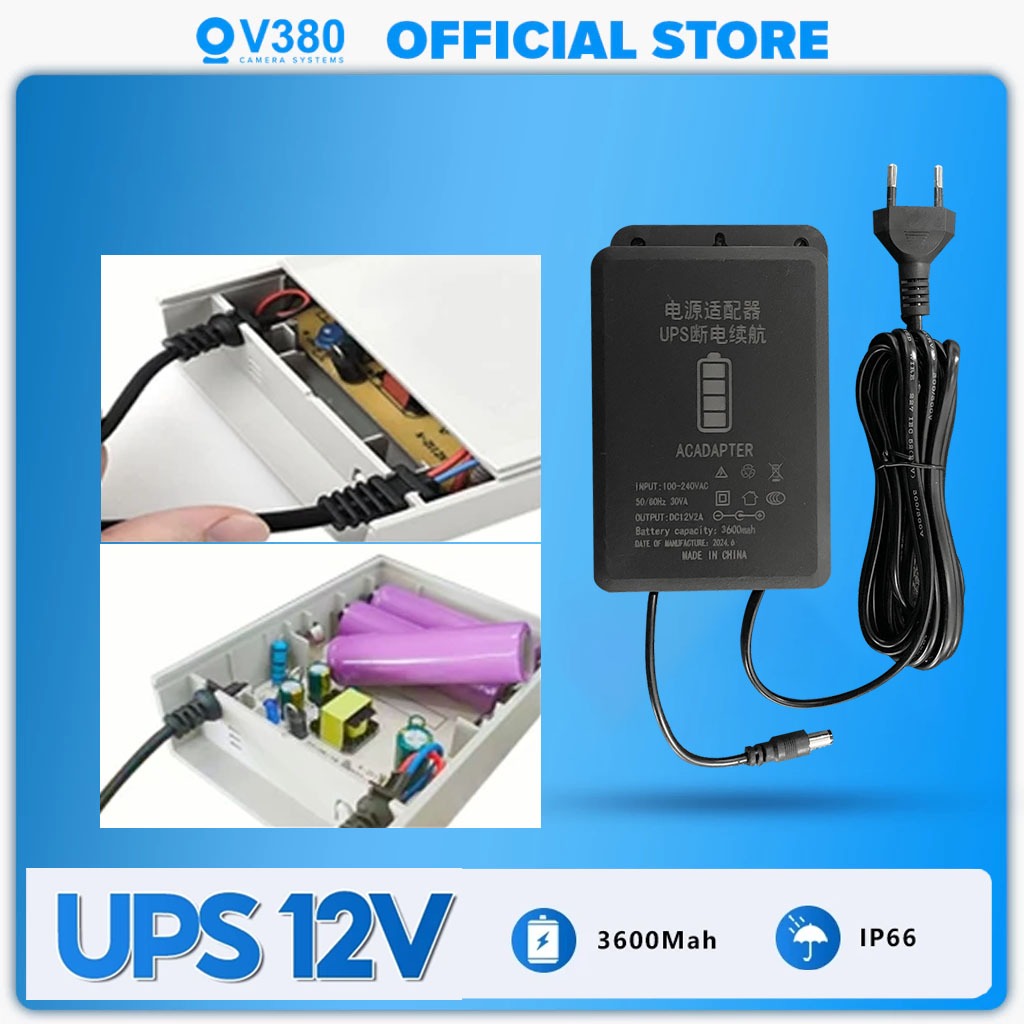 V380 แบตเตอรี่สำรองไฟแบบต่อเนื่อง DC/Type-C 12V/5V สำหรับกล้องรักษาความปลอดภัย เราเตอร์ โมเด็ม