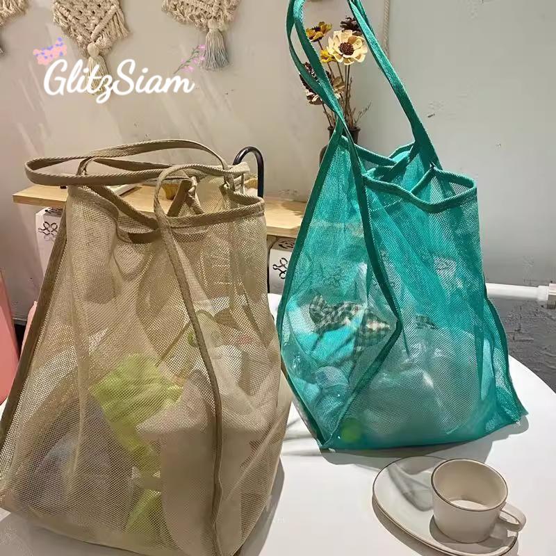 Glitzsiam🍂🍂กระเป๋าช้อปปิ้งความจุขนาดใหญ่แบบใหม่ กระเป๋าสะพายไหล่ไปชายหาด ความจุขนาดใหญ่ วัสดุคุณภาพดี ราคาถูก.