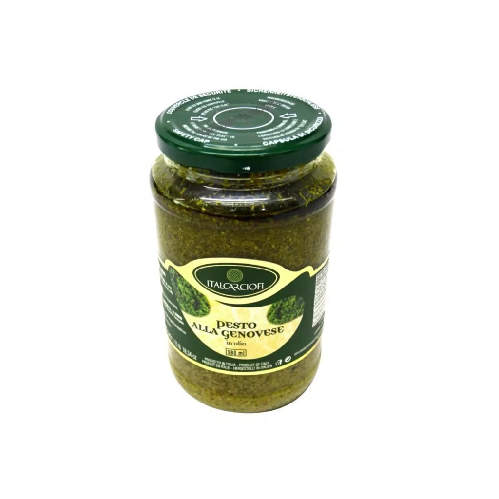 ซอสเพสโตหรือซอสเบซิล ขวดแก้วขนาด 580กรัม. ITALCARCIOFI" BASIL SAUCE (PESTO SAUCE) 580ml.