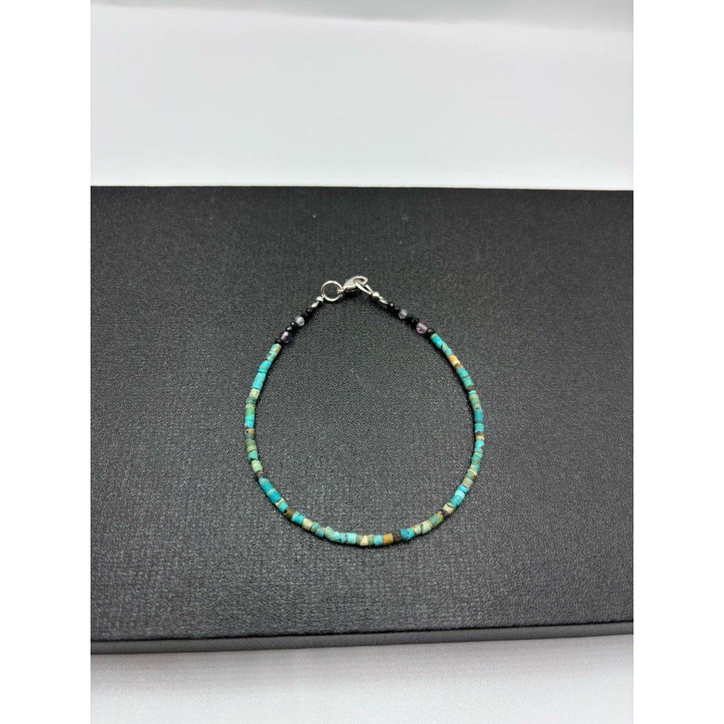 beautiful natural 1 pc 2 mm turquoise beads with black onyx beaded bracelet 💚