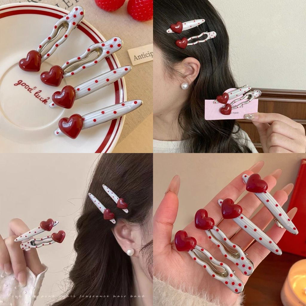 🍒พร้อมส่งจากไทย🍒D-04กิ๊บติดผมลายจุดหัวใจสีแดง 1ชิ้น กิ๊บติดผมหัวใจสีแดง