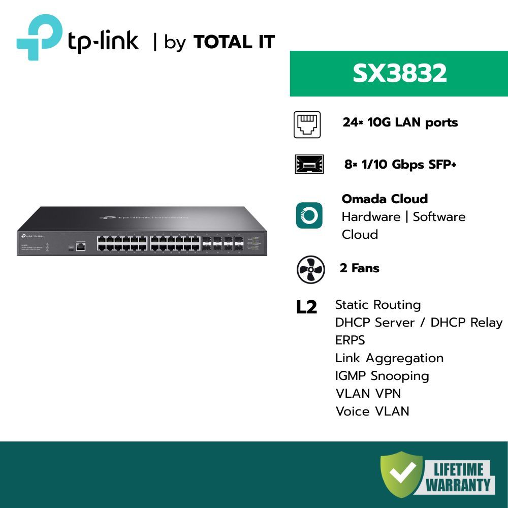 TP-Link Omada SX3832 | L2+ สวิตช์ 10G 24 พอร์ต Multi-Gigabit พร้อม 8 พอร์ต SFP+ ประกันศูนย์