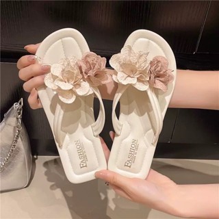 พร้อมส่งจากไทย【6636】 รองเท้าแตะหูหนีบแต่งดอกไม้ฟูลฟิลน่ารักส…