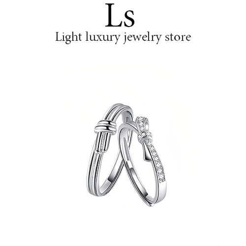 LS jewelry ✨ คแหวนทองคำขาว วงแหวนคู่ แหวนเงิน ของขวัญวาเลนไทน์ สามารถปรับขนาดได้