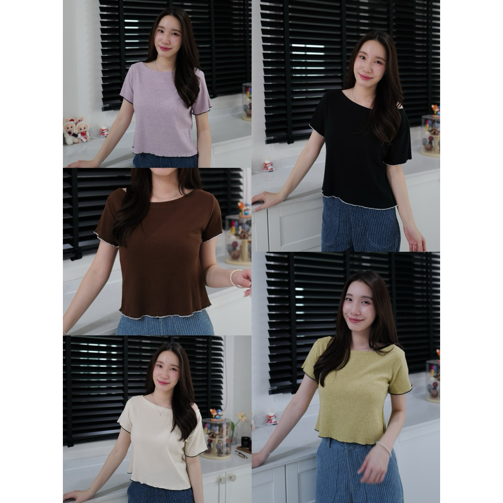 เสื้อ‘แขนสั้น’ คอปาดสีพื้น😍