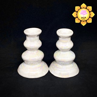 เชิงเทียนขาวมุกหลอด (คู่) เซรามิค