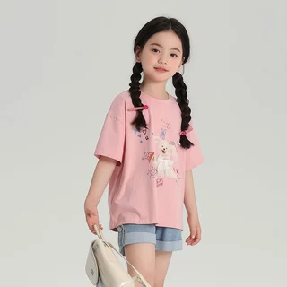 PRINCESS KESLI เสื้อยืดเด็ก แขนสั้น เสื้อยืดมินมอลเด็กผู้หญิง 2025 เสื้อยืดแขนสั้นสำหรับเด็กสบายและนุ่ม
