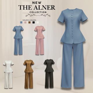 Thealner-AN271 (เซตเสื้อคอกลมแต่งกระดุมหน้า กก.ขายาว)