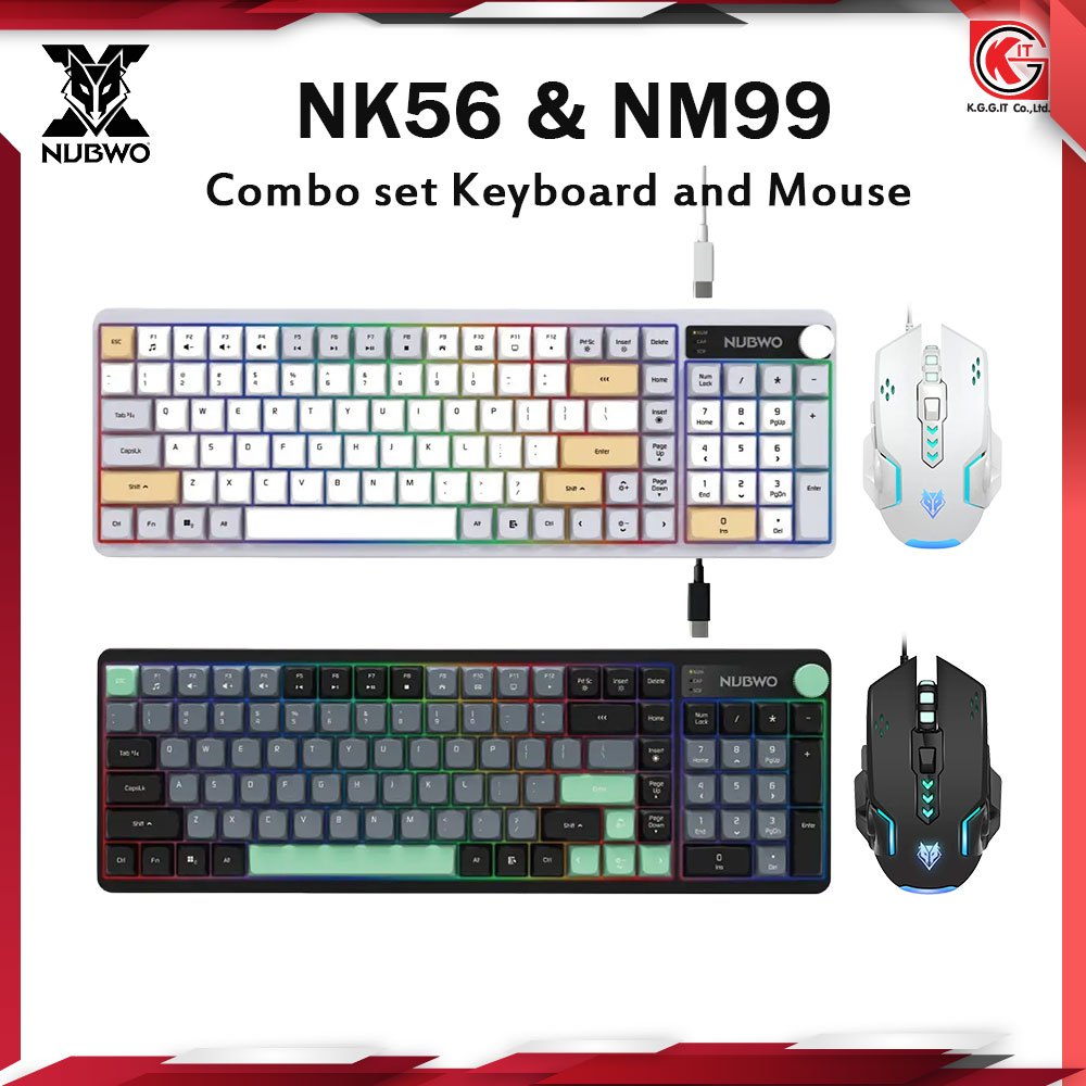 Nubwo NK56&NM99 คีย์บอร์ดเกมมิ่ง Membrane Switch และ เมาส์ไร้เสียง Silent Combo Set ปุ่มนุ่มเสียงเงี